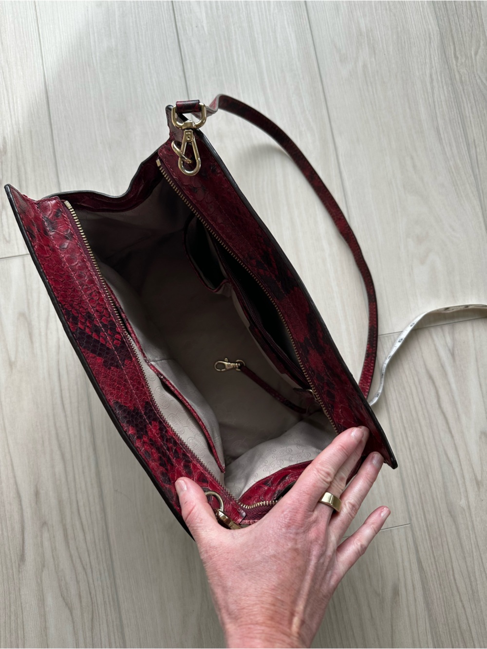 MICHAEL KORS Red and Black Python Cinnabar Anaconda Embossed Leather Selma Tote - Picture 7 of 7